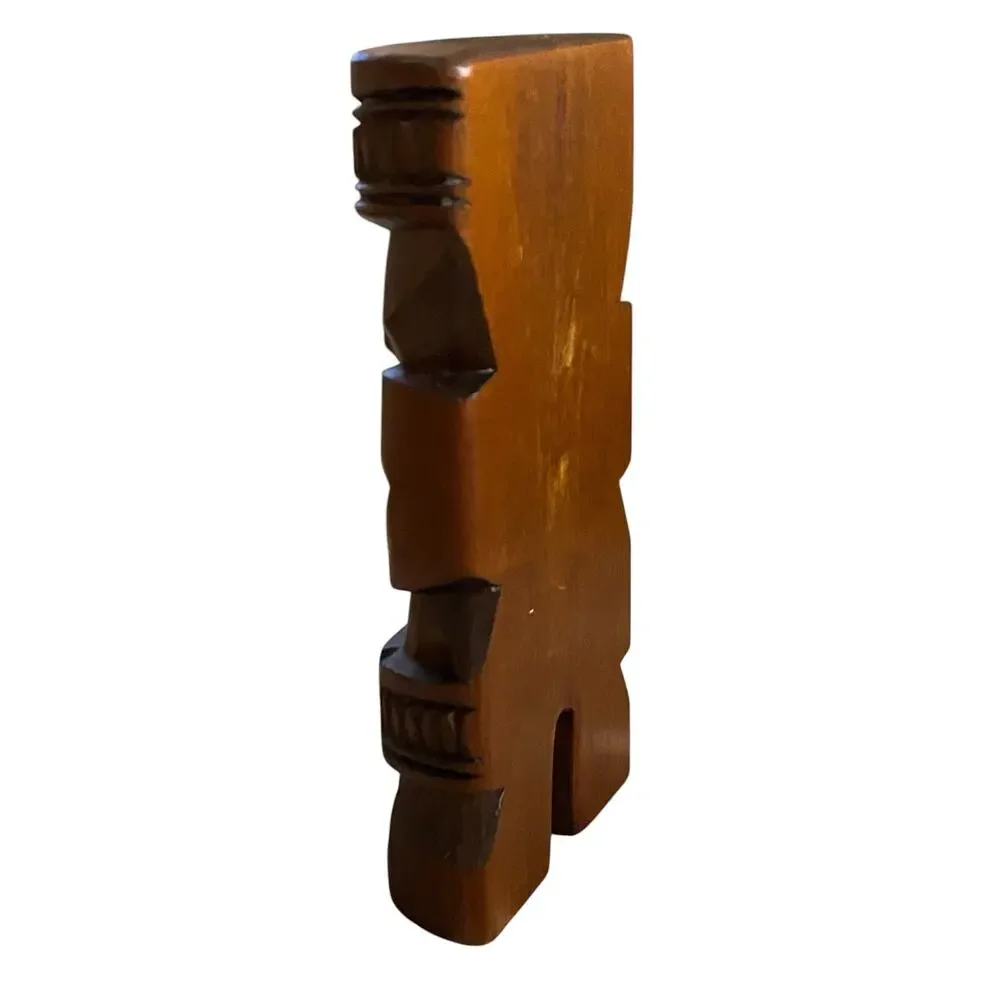 Vintage Maori Teko Wood Carved Tiki Figure New Zealand Abalone Eyes 5